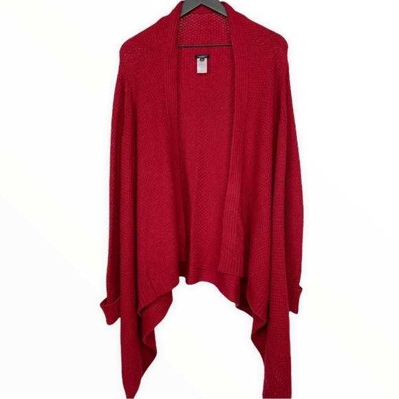 Talbots Red Open Front Cardigan Womens Size M Waterfall Front Knit Shawl Collar - Picture 1 of 1